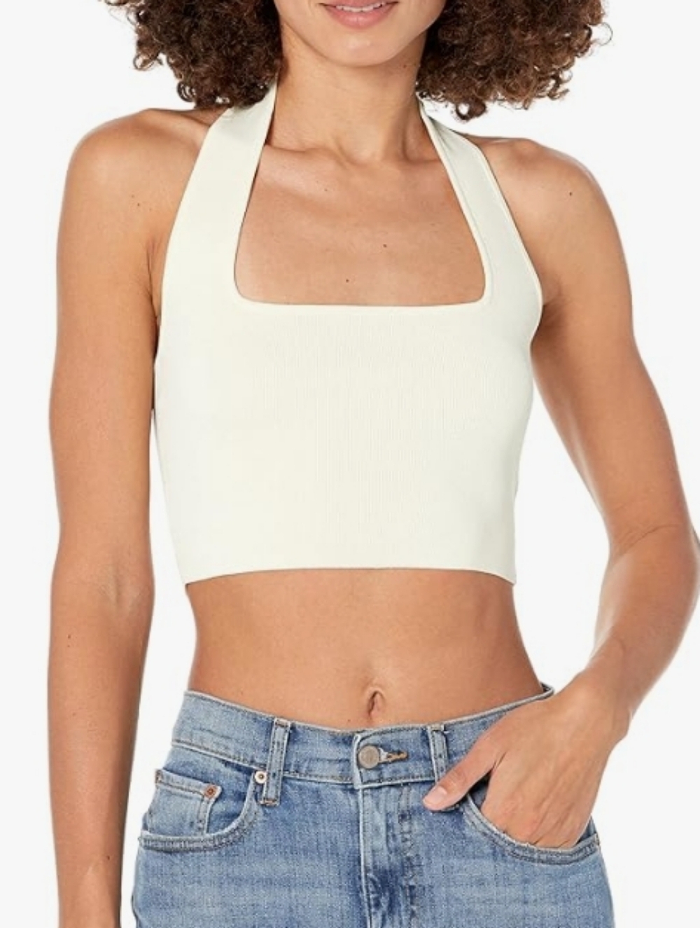 The Drop Ivory Greta Fitted Square-Neck Halter Sweater Bralette Size Medium NWT